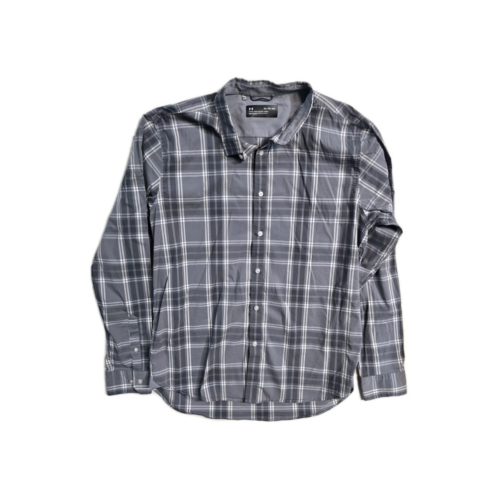 Under Armour Men's XL UA Legacy Woven Charcoal Plaid long sleeve Fitted